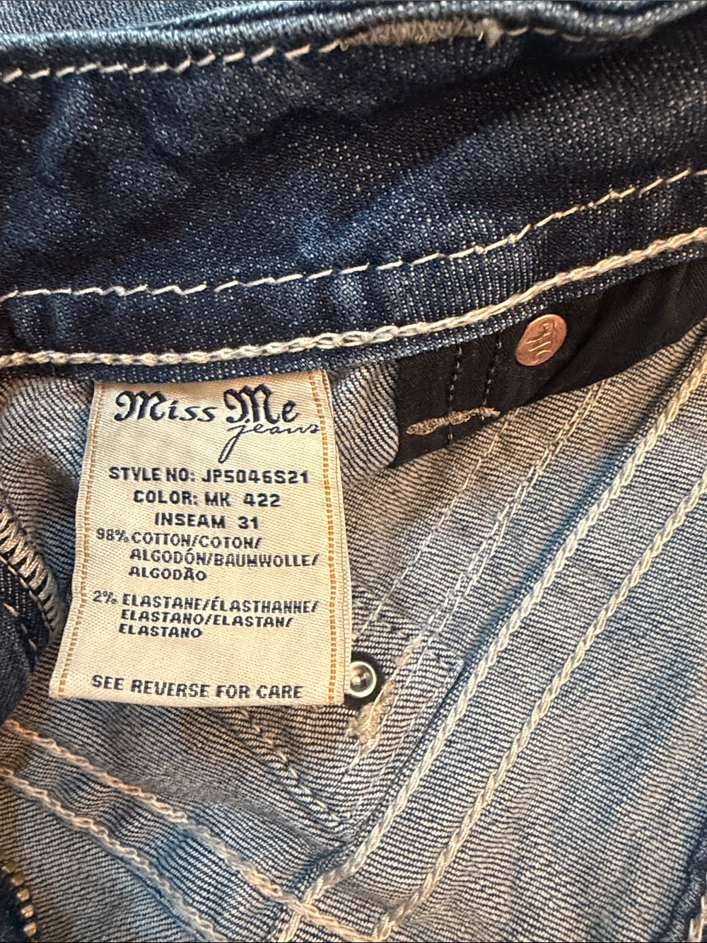 Miss Me Blue Washed Boot Cut Jeans with Contrast Stitching - Picture 6 of 6